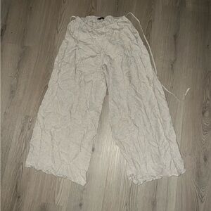 ASOS Beige Wide Leg Pants Size 14 | Tie Waist, Linen-Blend